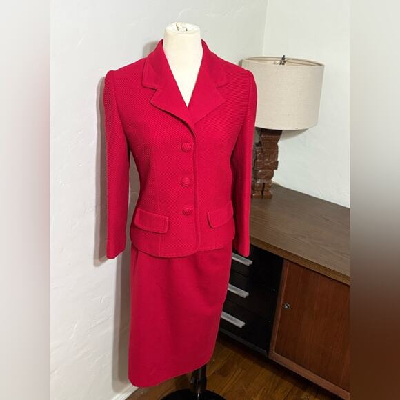 Incredible Vintage Lilli Anne Knit London 3 Piece Skirt Suit Red 60s Mod MCM - Picture 3 of 13
